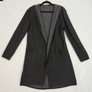 White Mark Dark Gray Knit Cardigan Sweater Women's One Size Hooded Open Front